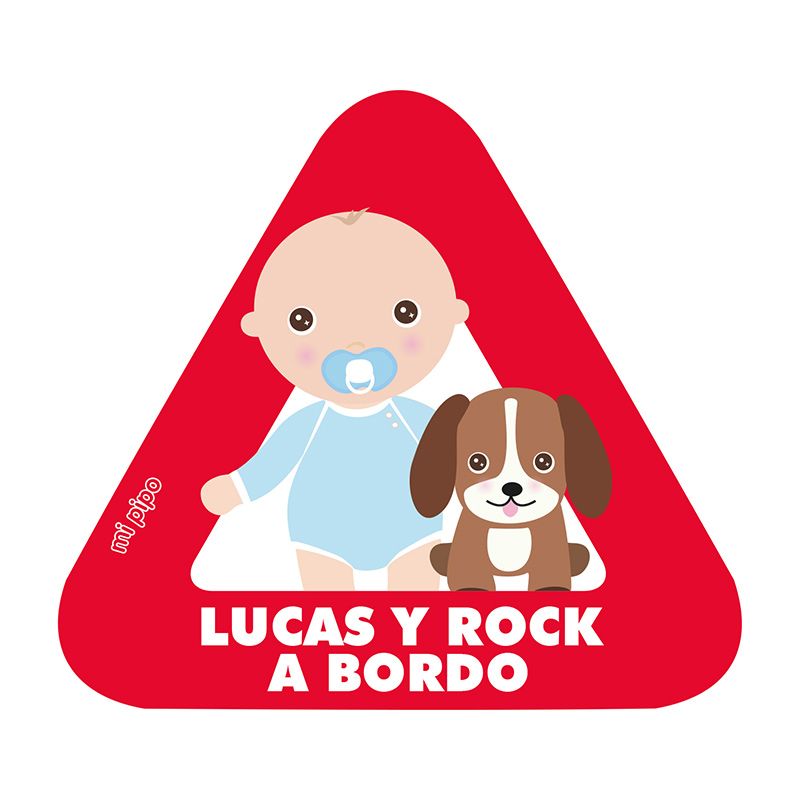 Adhesivo para coche Bebé a bordo Bebé y perrito personalizado - Mikeko