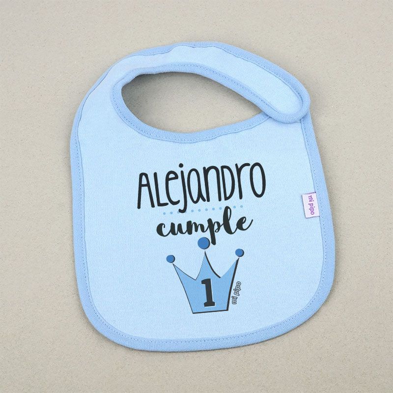 Babero Personalizado Cumpleaños Corona Azul - Mikeko