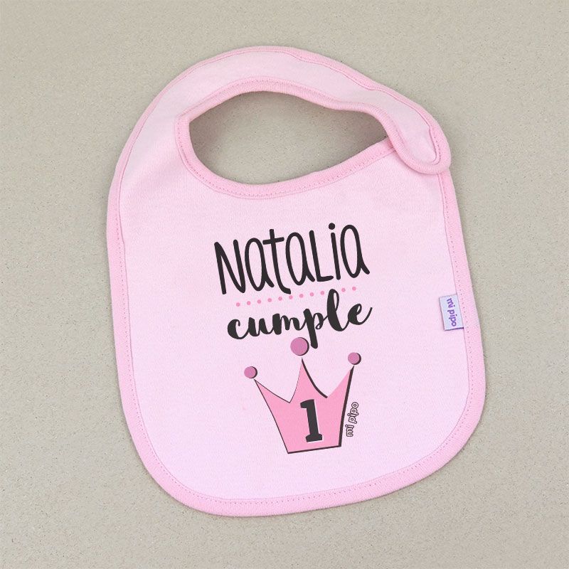 Babero Personalizado Cumpleaños Corona Rosa - Mikeko