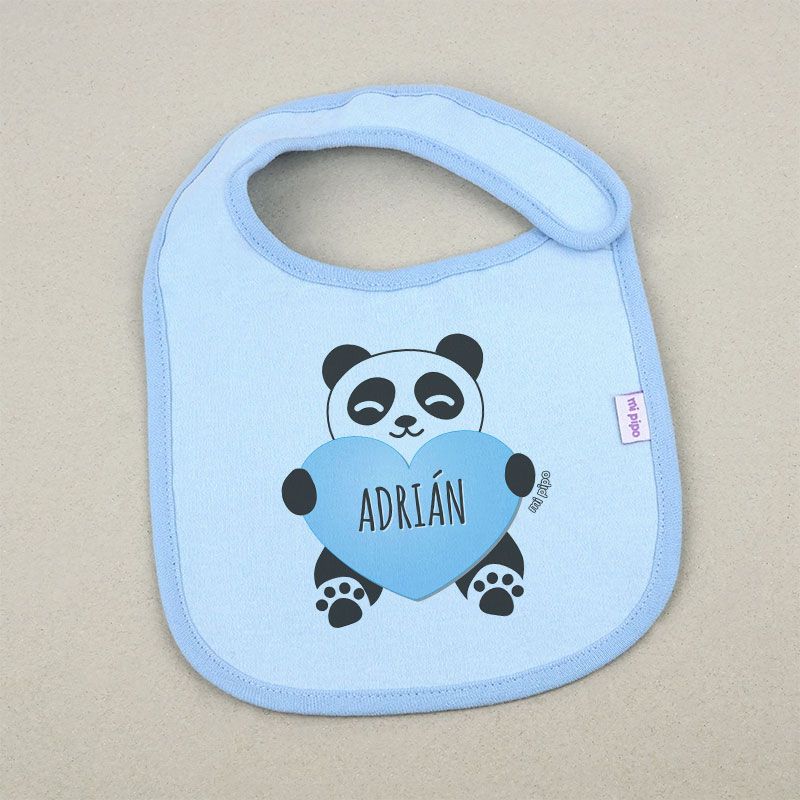 Babero Personalizado Panda Corazón Azul - Mikeko