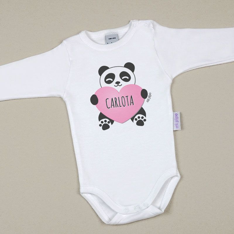 Babidu Body Personalizado Nombre + Oso Panda Corazón
