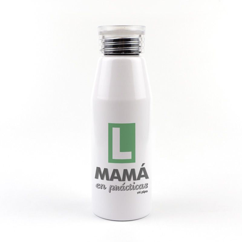 Botella Aluminio divertida Mamá en Prácticas - Mikeko