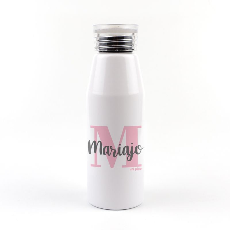 Botella Aluminio personalizada Inicial Rosa - Mikeko