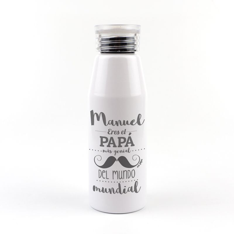 Botella Aluminio personalizada (Nombre) eres el Papá mas genial del Mundo mundial