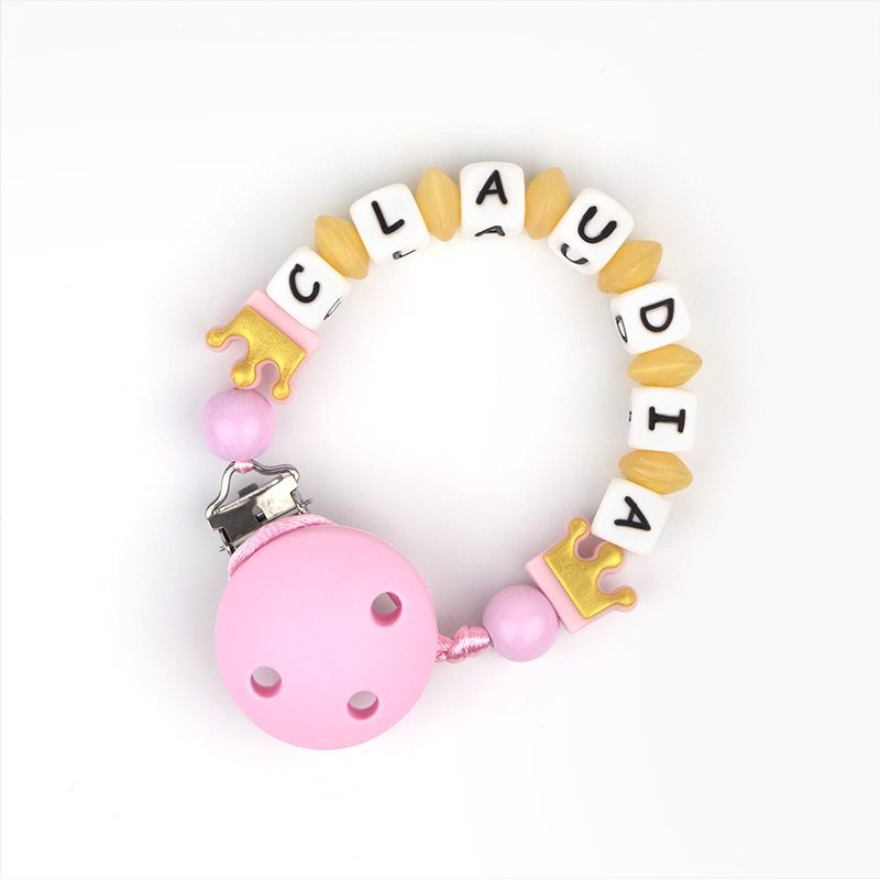 Cadenita de silicona Personalizada Coronas Rosa