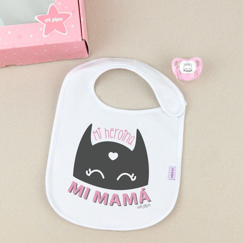 Cajita Babero + Chupete Mi Heroína, Mi Mamá rosa - Mikeko