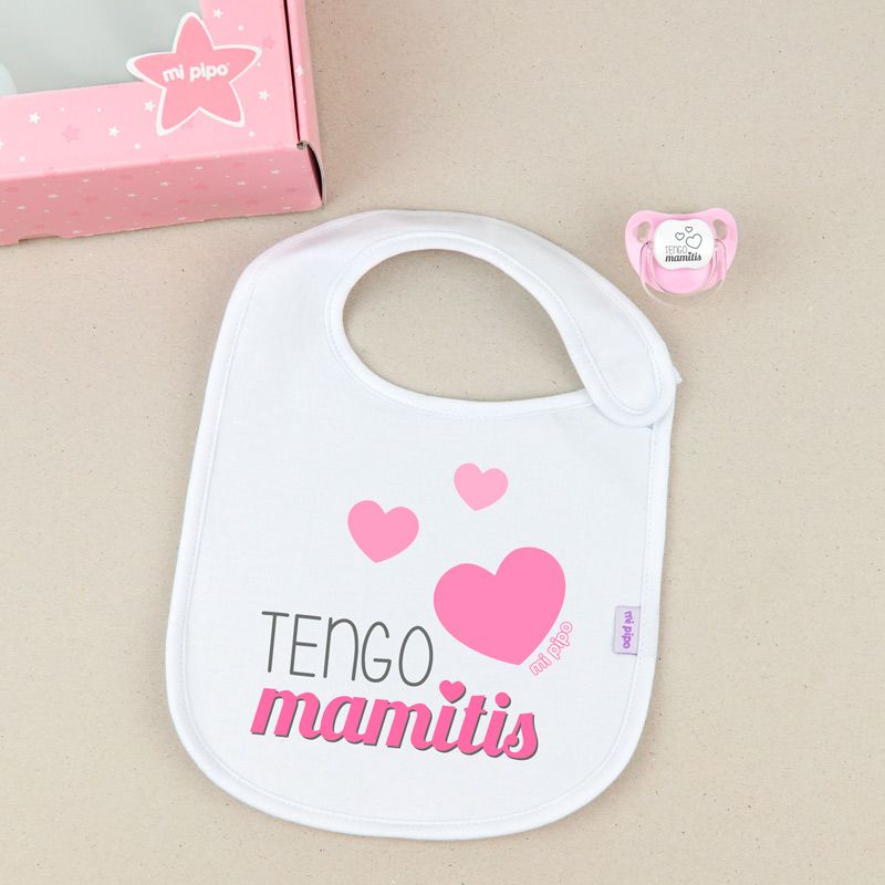 Cajita Babero + Chupete Tengo mamitis rosa