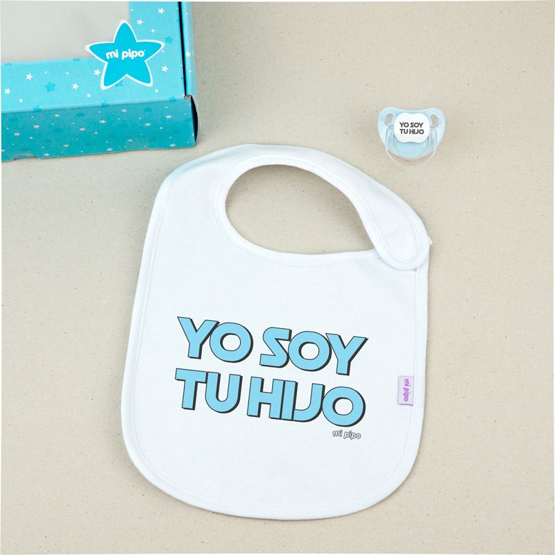 Cajita Babero + Chupete Yo soy tu Hijo azul - Mikeko