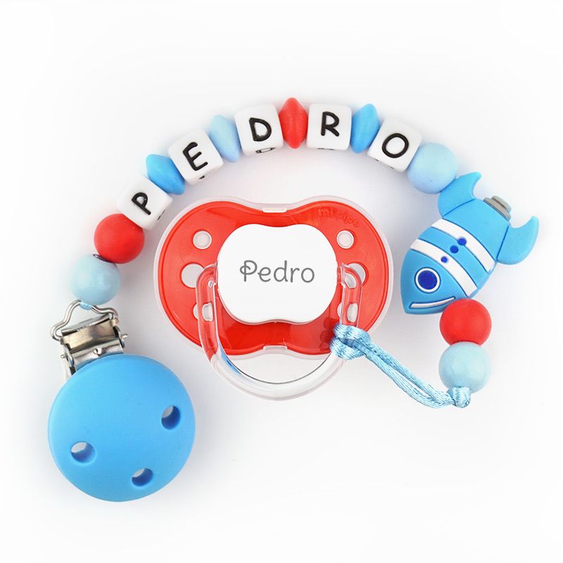 Cajita Chupete Rojo + Cadenita de silicona Cohete personalizados