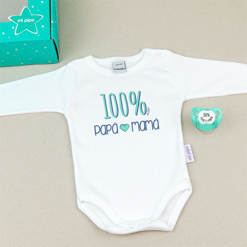 Cajita Divertida Body + Chupete 100% Papá-Mamá Menta - Mikeko