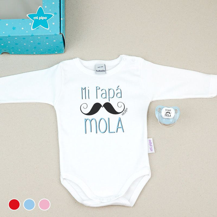 Cajita Divertida Body + chupete Mi Papá Mola Rojo, Azul o Rosa