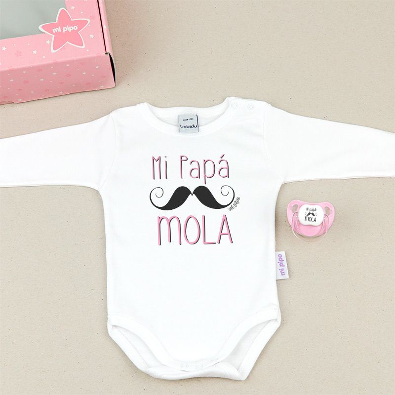 Cajita Divertida Body + chupete Mi Papá Mola Rojo, Azul o Rosa