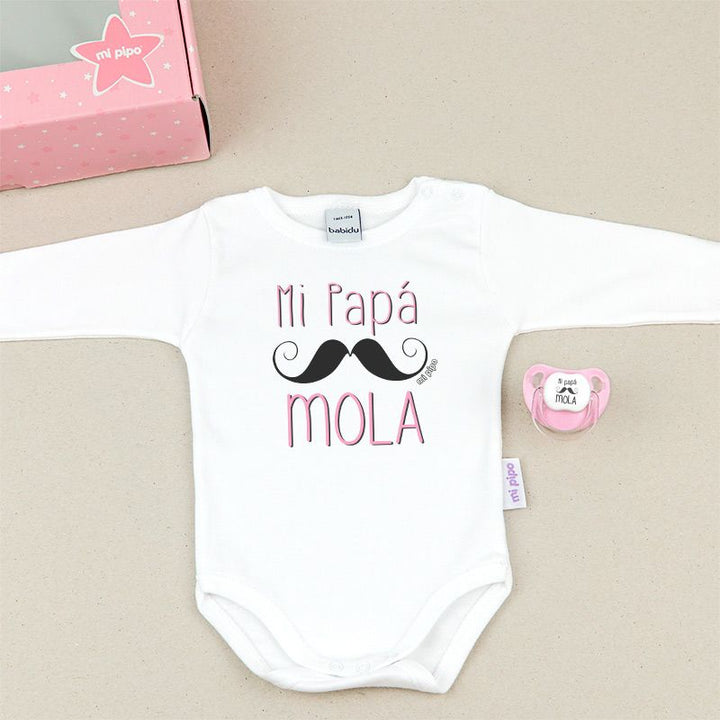 Cajita Divertida Body + chupete Mi Papá Mola Rojo, Azul o Rosa