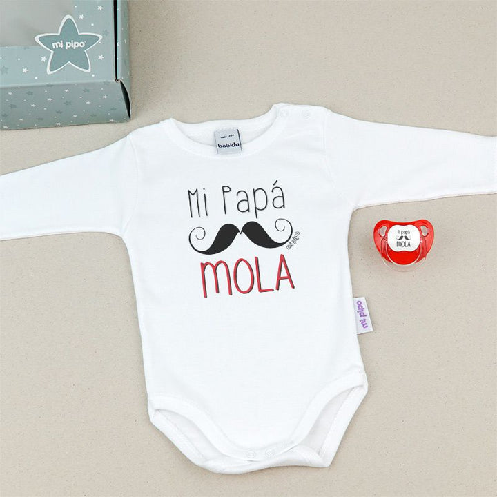 Cajita Divertida Body + chupete Mi Papá Mola Rojo, Azul o Rosa