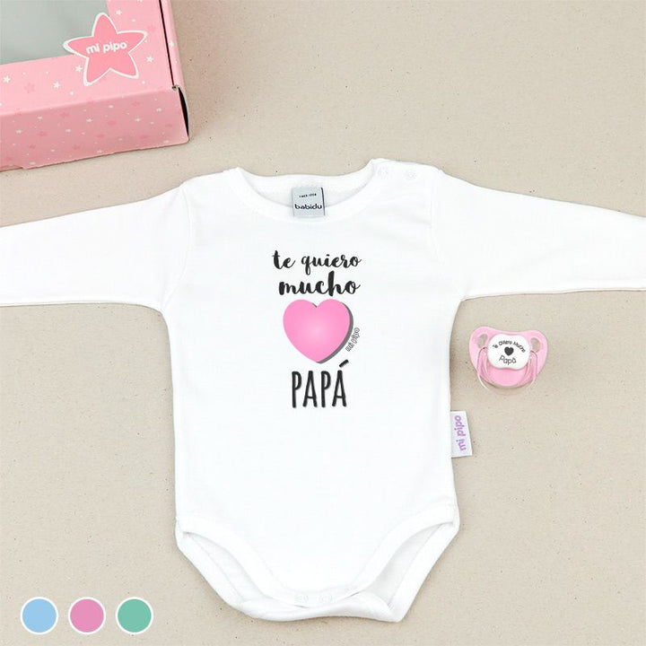 Cajita Divertida Body + Chupete Te quiero mucho Papá Menta, Azul o Rosa - Mikeko