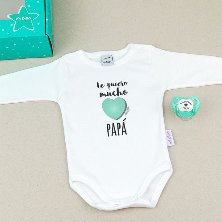 Cajita Divertida Body + Chupete Te quiero mucho Papá Menta, Azul o Rosa - Mikeko