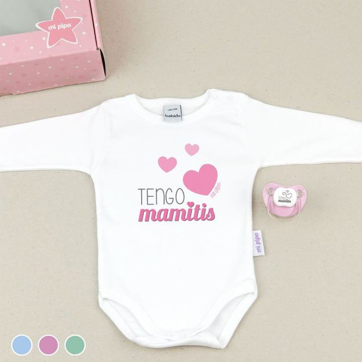 Cajita Divertida Body + Chupete Tengo Mamitis Menta, Azul o Rosa