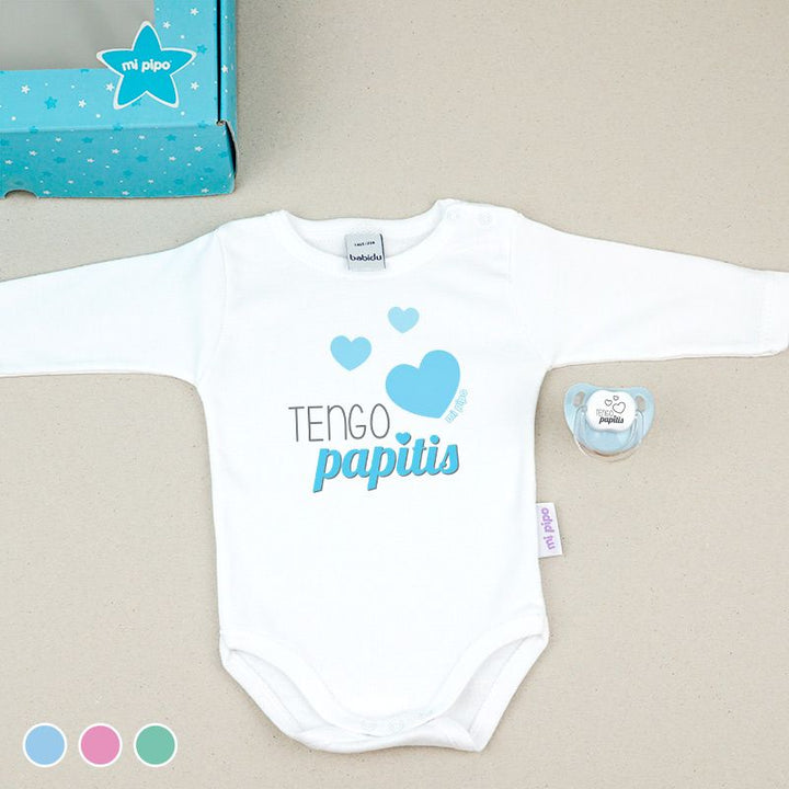 Cajita Divertida Body + Chupete Tengo Papitis Menta, Azul o Rosa