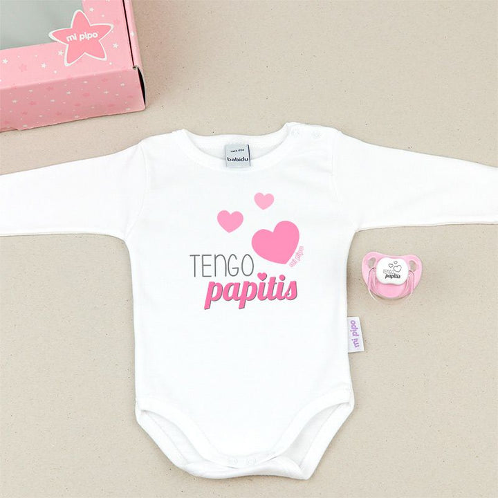 Cajita Divertida Body + Chupete Tengo Papitis Menta, Azul o Rosa