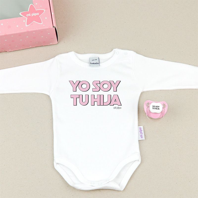 Cajita Divertida Body + Chupete Yo soy tu Hija Rosa