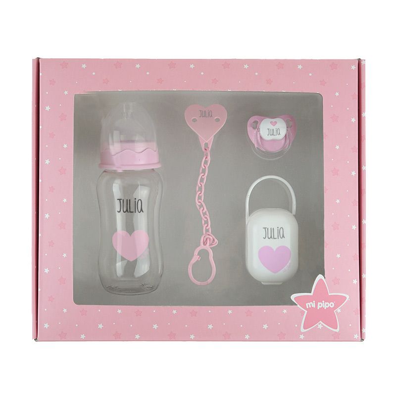 Cajita My Basics 300 Corazón Rosa Personalizada (Biberón personalizado en rosca) - Mikeko