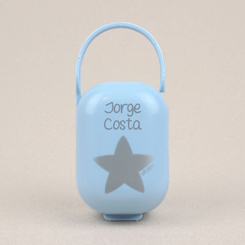Cajita Portachupetes Azul-Estrella Plata Personalizada - Mikeko