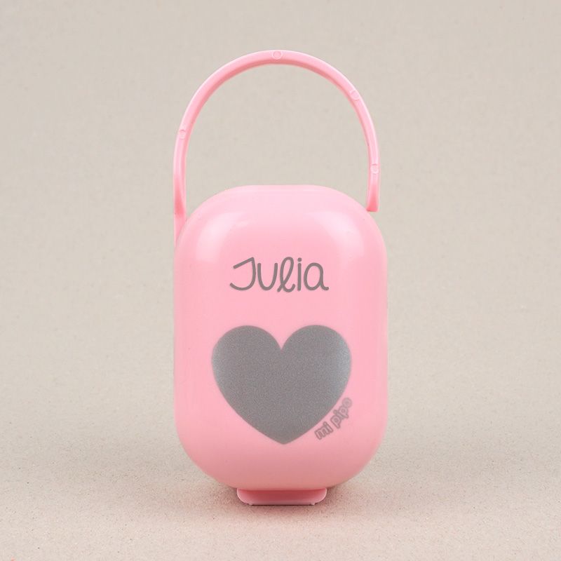 Cajita Portachupetes Rosa-Corazón Plata Personalizada