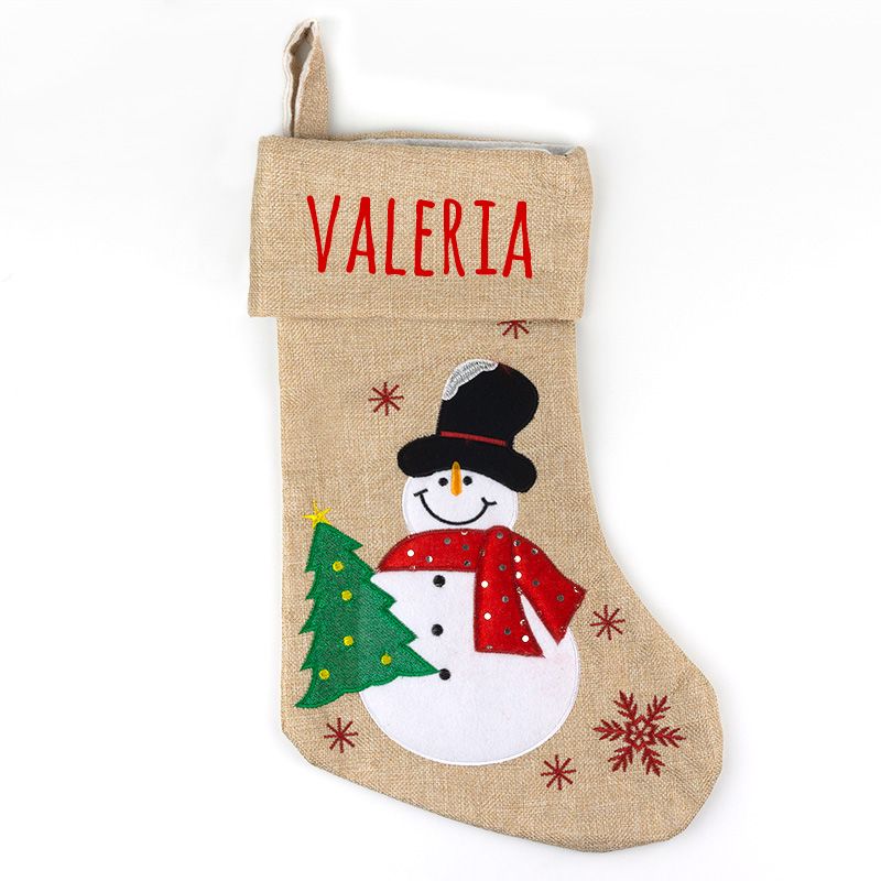Calcetín Premium Yute Navidad Muñeco Nieve personalizado - Mikeko