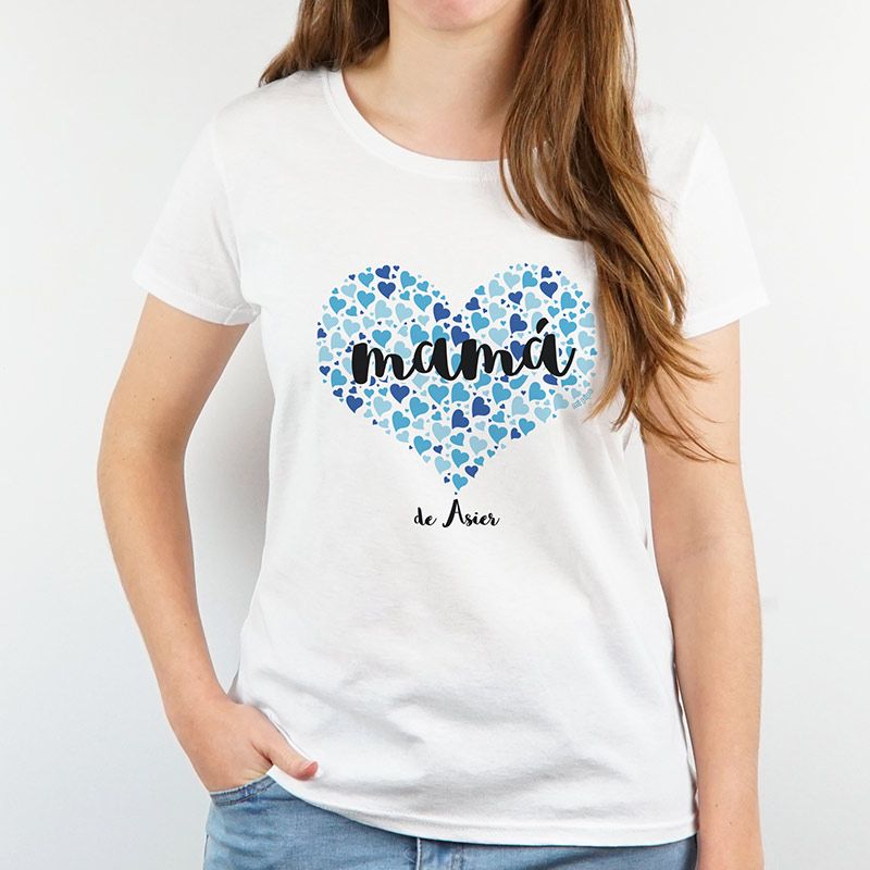 Camiseta o Sudadera Divertida Mamá (corazón de corazones) azul personalizable - Mikeko