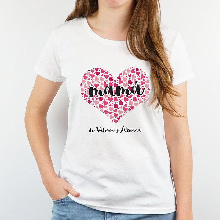 Camiseta o Sudadera Divertida Mamá (corazón de corazones) fucsia personalizable - Mikeko