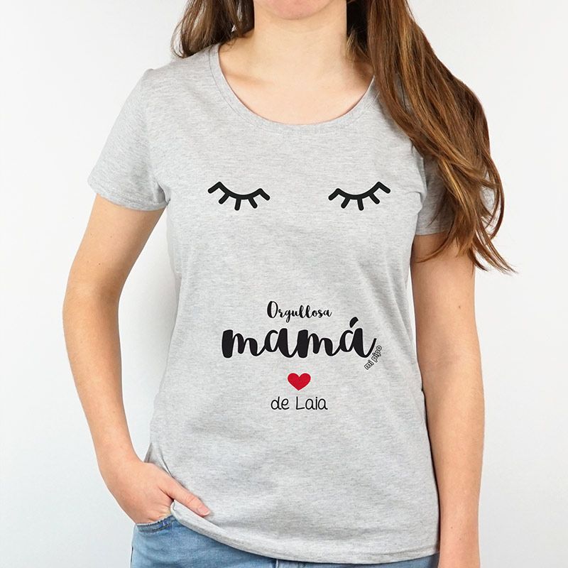 Camiseta o Sudadera Personalizada Mamá Pestañas Orgullosa mamá de Nombre niño/a (castellano) - Mikeko