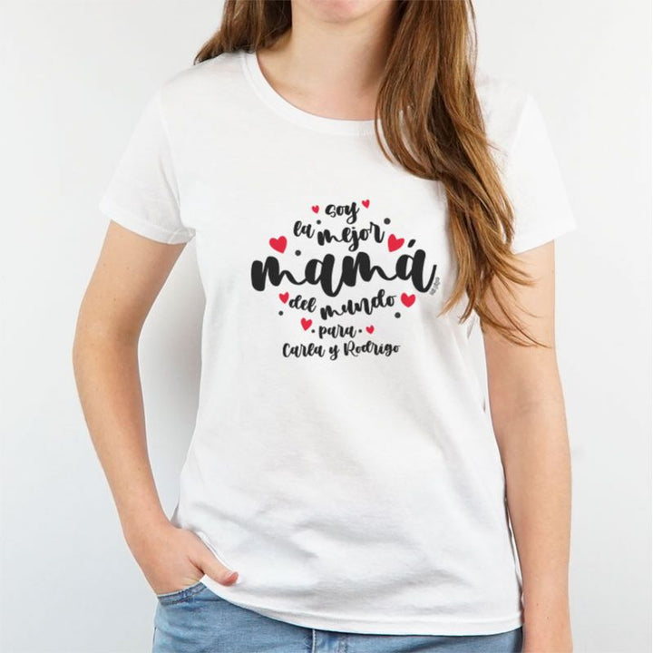 Camiseta o Sudadera Personalizada Soy la mejor Mamá del mundo para (Nombre/s) Corazones Lunares - Mikeko