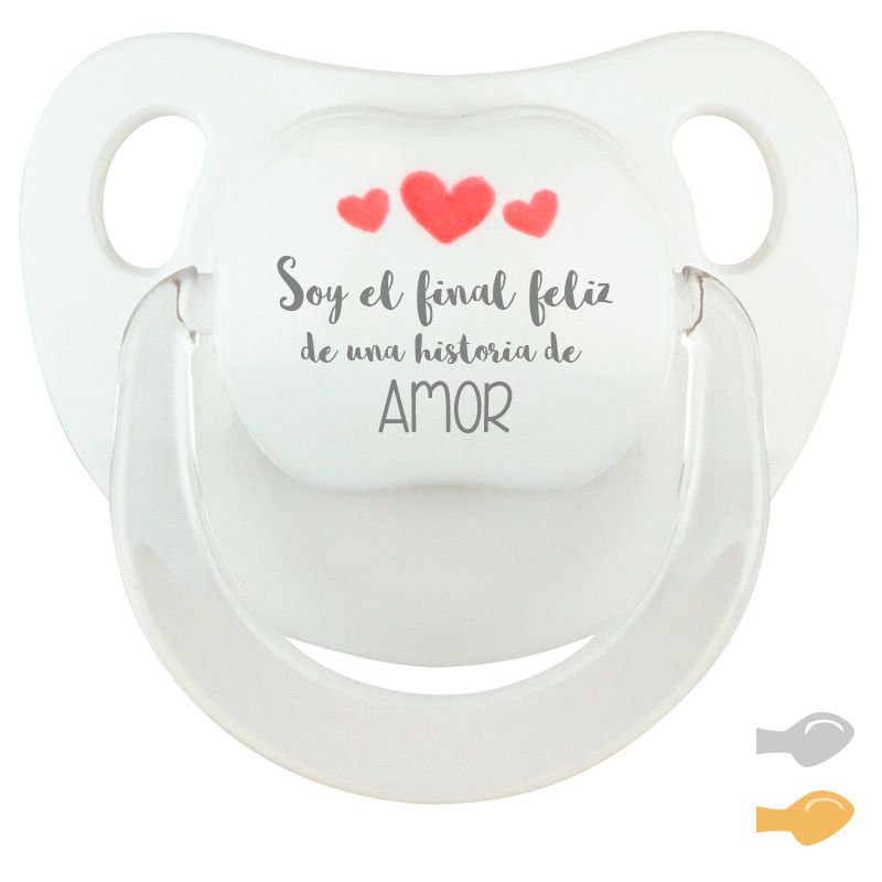 Chupete Baby Deco Blanco Corazones Rojo Soy el final feliz de una historia de amor - Mikeko