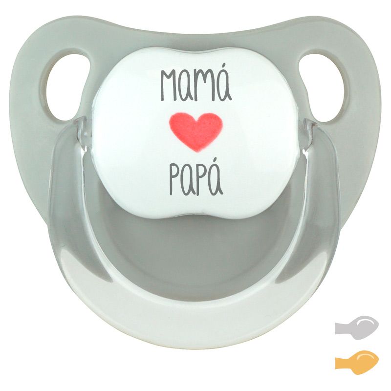 Chupete Baby Deco Gris Mamá corazón Papá - Mikeko
