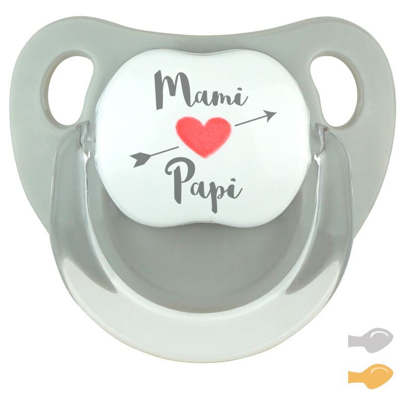 Chupete Baby Deco Gris Mami corazón flecha Papi - Mikeko