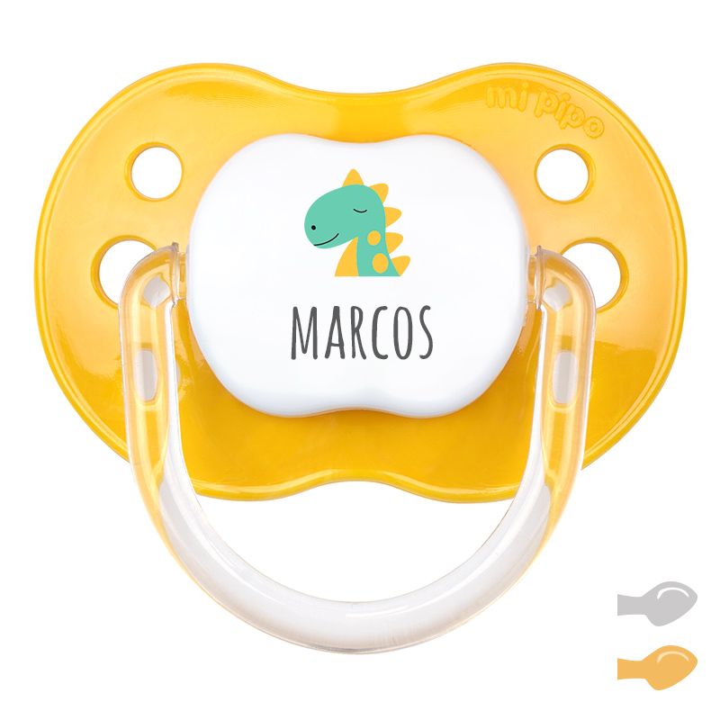 Chupete New Classic Deco Dino Amarillo Sunset Personalizado