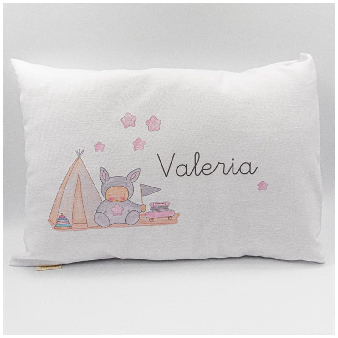 Cojín Camping Rosa con Nombre Personalizado - Mikeko