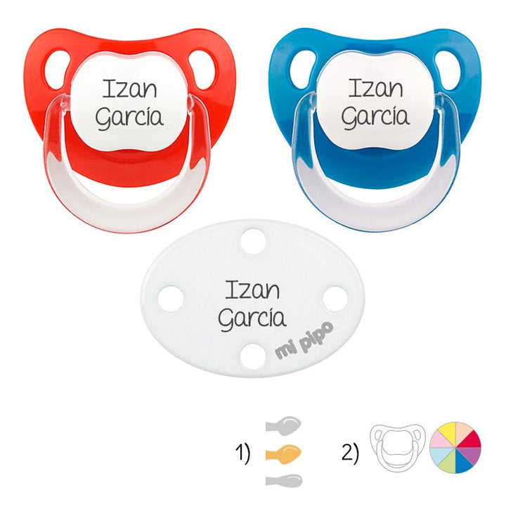 Pack de 2 chupetes Baby + broche blanco personalizado