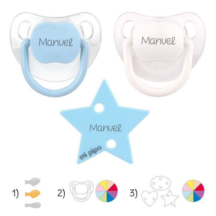 Pack de 2 chupetes Baby + broche formas personalizado - Mikeko