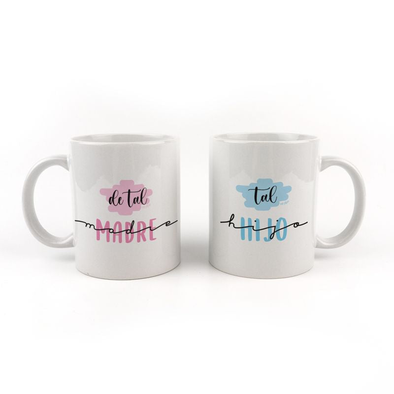 Pack Tazas cerámica o plástico De tal Madre, tal Hijo