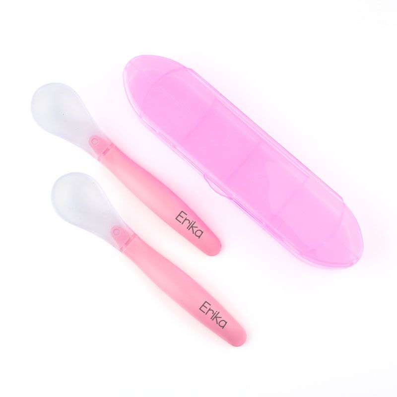 Set 2 Cucharas Silicona con Estuche Personalizados Rosa - Mikeko