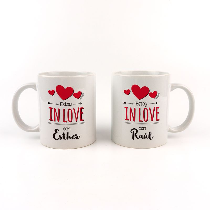 Pack Tazas cerámica o plástico Personalizada Estoy in Love (nombres) - Mikeko