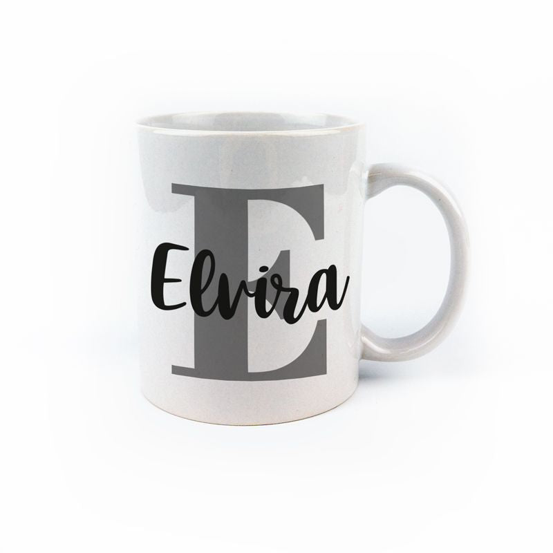 Taza cerámica o plástico Inicial Gris personalizada - Mikeko
