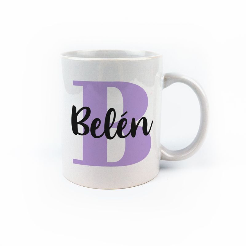 Taza cerámica o plástico Inicial Lila personalizada - Mikeko