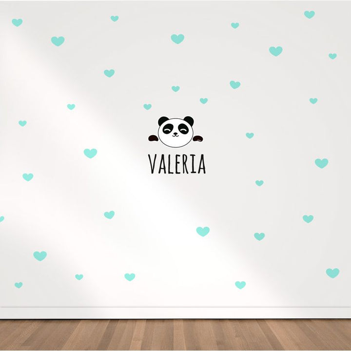 Vinilo decorativo Maxi Panda Corazones Menta - Mikeko